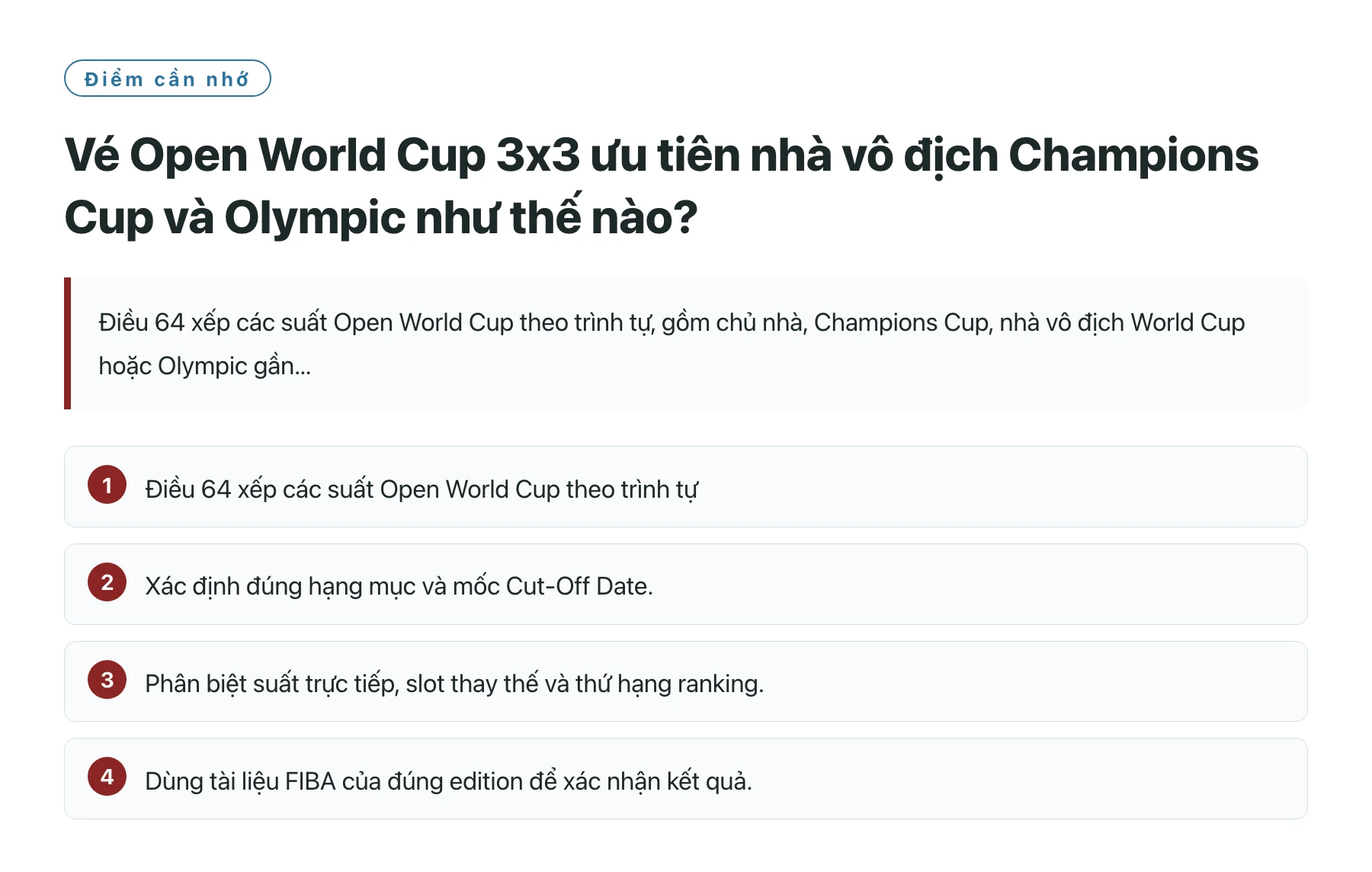 Vé Open World Cup 3x3 ưu tiên nhà vô địch Champions Cup và Olympic như thế nào?——全文要点速览