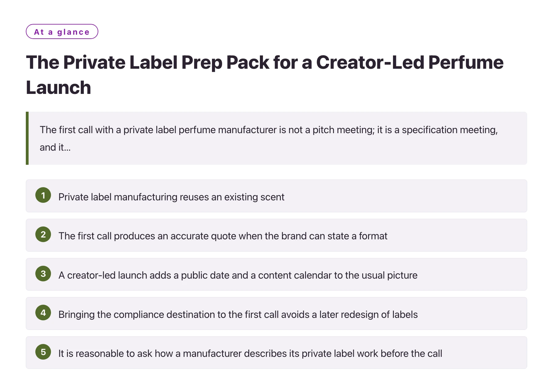 The Private Label Prep Pack for a Creator-Led Perfume Launch——全文要点速览